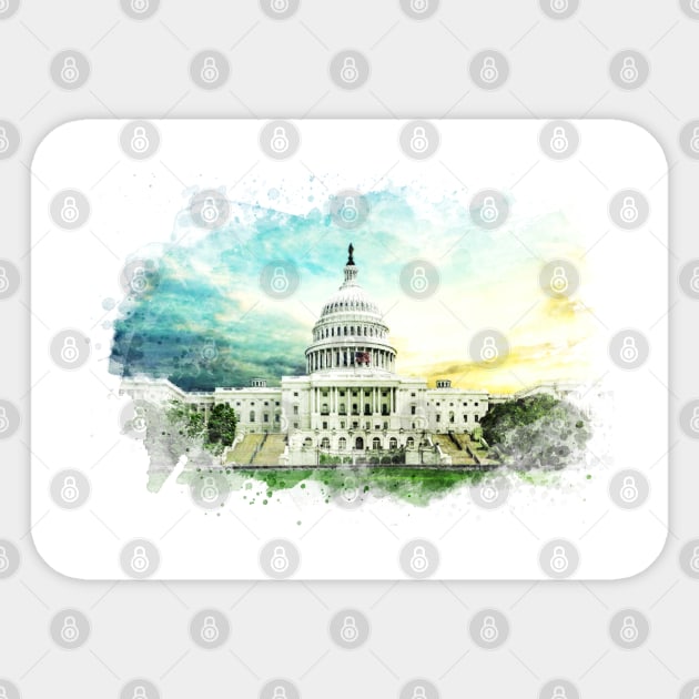 Washington DC Capitol Hill USA Breathtaking Watercolor Painting Sticker by Naumovski